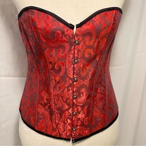 Scroll Print Lace-Up Back Overbust Corset